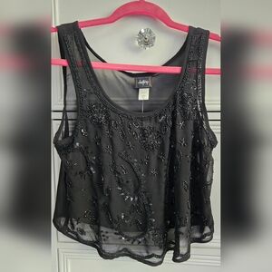Daytrip Black Sheer Beaded Crop Top Size S NWT